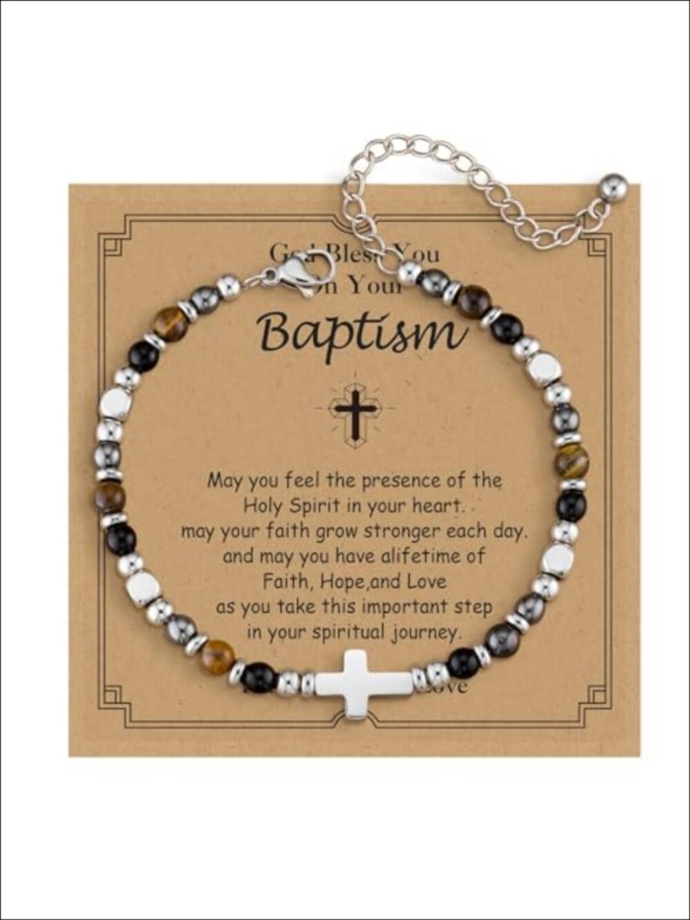 Stainless Steel Cross Bracelet Natural Stone Beads Christian Gift